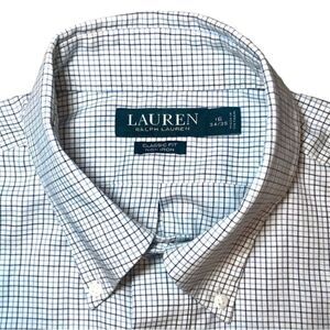 Lauren Ralph Lauren Classic Fit Non Iron Shirt in White/Blue Check Mens 16/34-35
